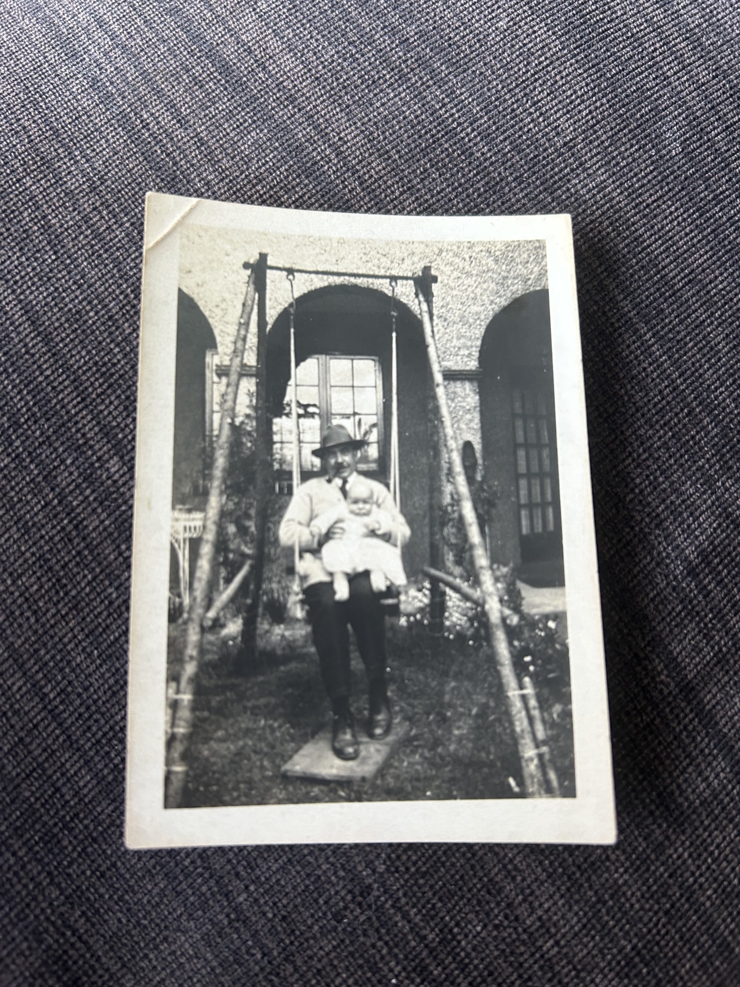 Historic family photograph of David Cook's Great Uncle Ken with a baby